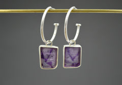 Silver Rectangular-ish Amethyst Hoops OOAK