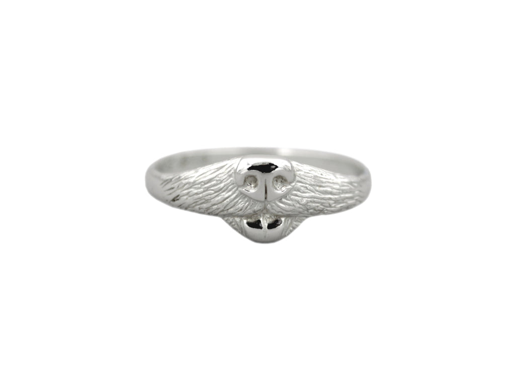 Dog Ring in sterling silver. features a dog nose and mouth with its tongue out.