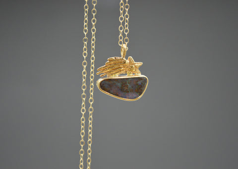 14k and Silver Boulder Opal Shooting Star Necklace OOAK