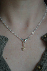 14k moon wand on a silver chain.