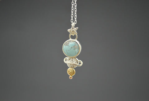 Silver and 14k Celestial Turquoise Necklace