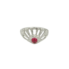 Silver Ring with intricate details and a lab created ruby gemstone