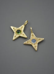 14K Compass Star Pendant with Green Tourmaline