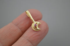 14k Moon Wand with Pink Sapphire