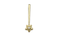 14k yellow gold star wand shaped pendant with a white diamond in the center of the star.