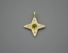 14K Compass Star Pendant with Green Tourmaline