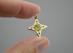 14K Compass Star Pendant with Green Tourmaline