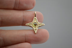 14K Compass Star Pendant with Green Tourmaline