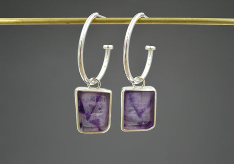 Silver Rectangular-ish Amethyst Hoops