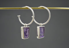 Silver Rectangular-ish Amethyst Hoops