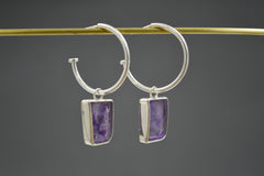 Silver Rectangular-ish Amethyst Hoops