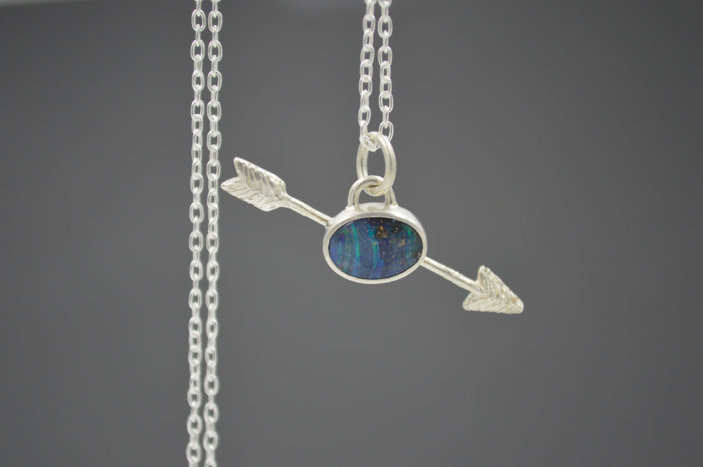Silver Arrow and Boulder Opal Necklace