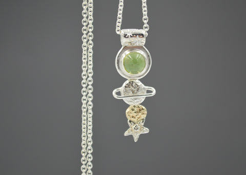 Celestial Peridot Necklace in Silver and 14k