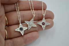 Silver Compass Star Pendant with Gemstone
