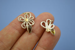 OOAK Silver and 14k Flower Pendants