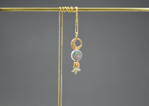 14k and Silver Celestial Opal Necklace OOAK