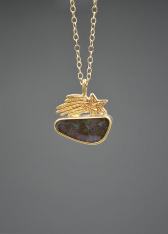 14k and Silver Boulder Opal Shooting Star Necklace