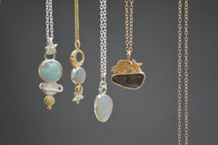 14k and Silver Celestial Opal Necklace OOAK