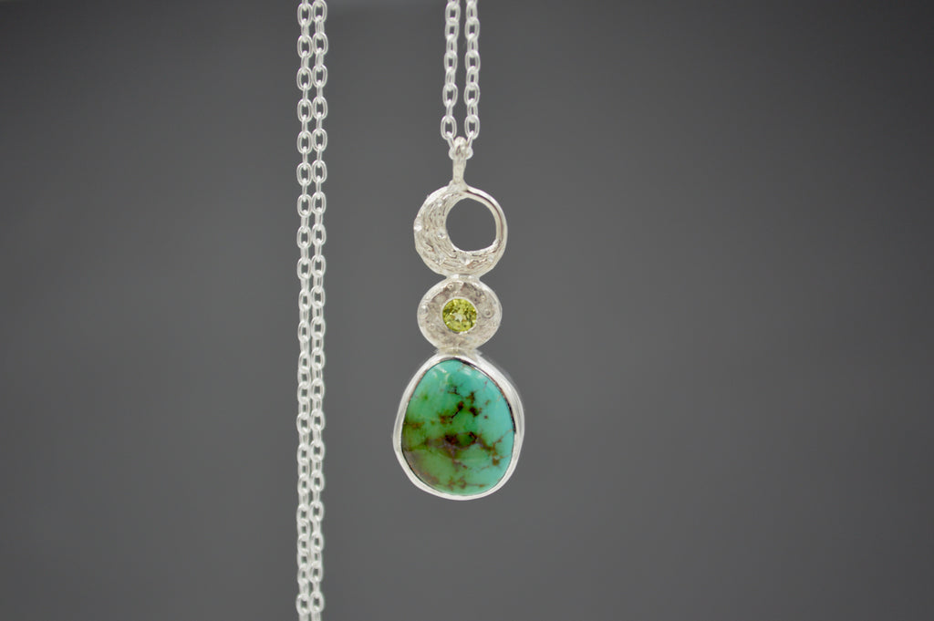 Celestial Royston Turquoise and Peridot Necklace in Silver