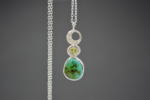 Celestial Royston Turquoise and Peridot Necklace in Silver