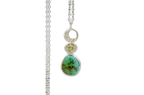 Celestial Royston Turquoise and Peridot Necklace in Silver OOAK