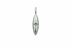 silver eye pendant with a pink spinel gemstone