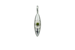 silver eye pendant with a dark green tourmaline as the pupil