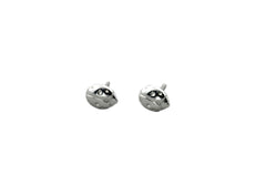 Silver ladybug stud earrings on white background

