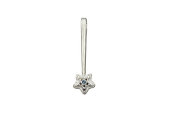 Sterling silver star wand shaped pendant with a small blue sapphire in the middle of the star