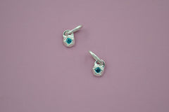 Silver Tiny Twinkle Star with Teal Blue Diamond