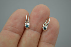 Silver Tiny Twinkle Star with Teal Blue Diamond