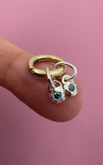 Silver Tiny Twinkle Star with Teal Blue Diamond