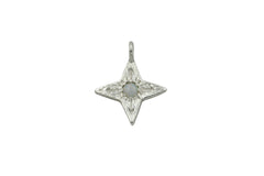 four pointed silver star pendant with a white Australian opal at the center. 
