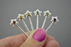 Silver Star Wands with 14k setting & Gemstones, 2nd drop