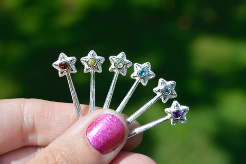 Silver Star Wands with 14k setting & Gemstones, 2nd drop
