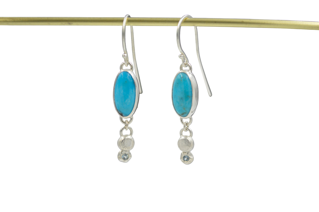 Turquoise and Montana Sapphire Dangle Earrings OOAK