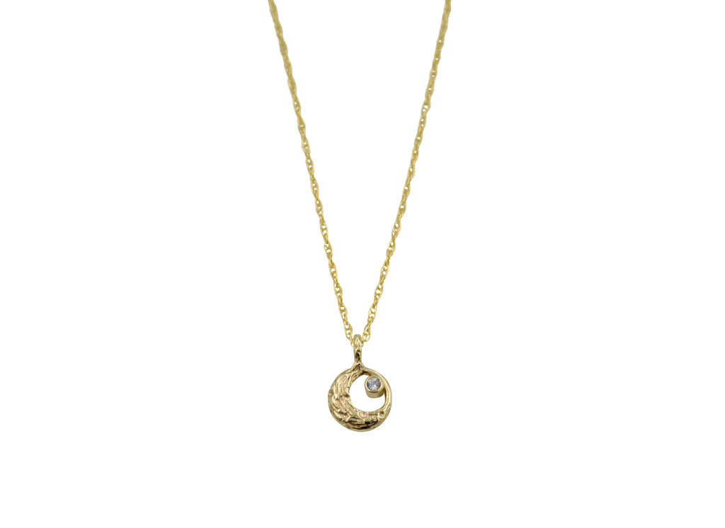 14k Little Moon with Moonstone Necklace