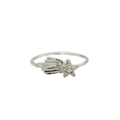 silver shooting star ring, comet ring