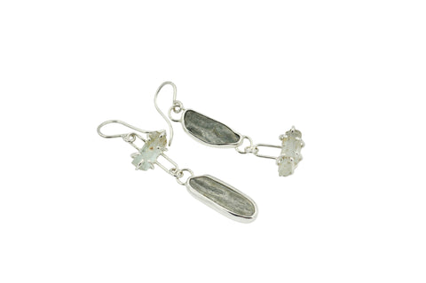 Beach Stone and Raw Aquamarine Earrings