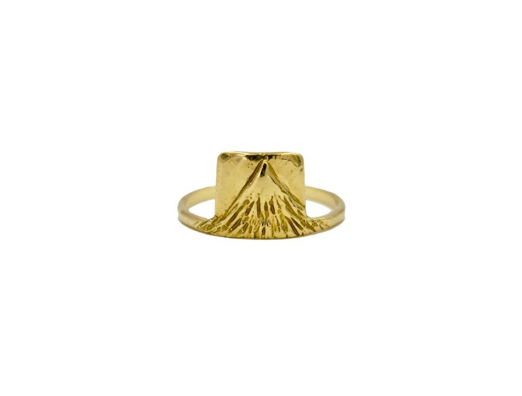 gold tone Earth Ring. Ring with mountain on it
