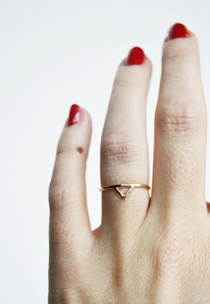 Gold Spike Ring, Thin Gold Triangle Ring