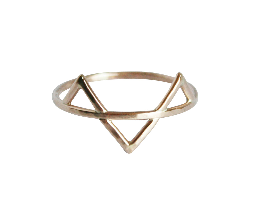 thin gold geometric ring with three spikes
