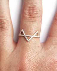 Thin silver ring with three triangles