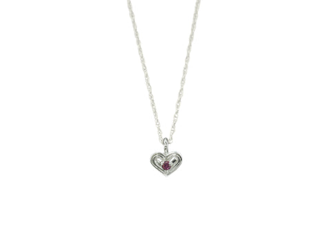 Silver Little Heart Necklace w/ Garnet