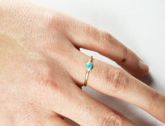 Thin gold turquoise stacking ring