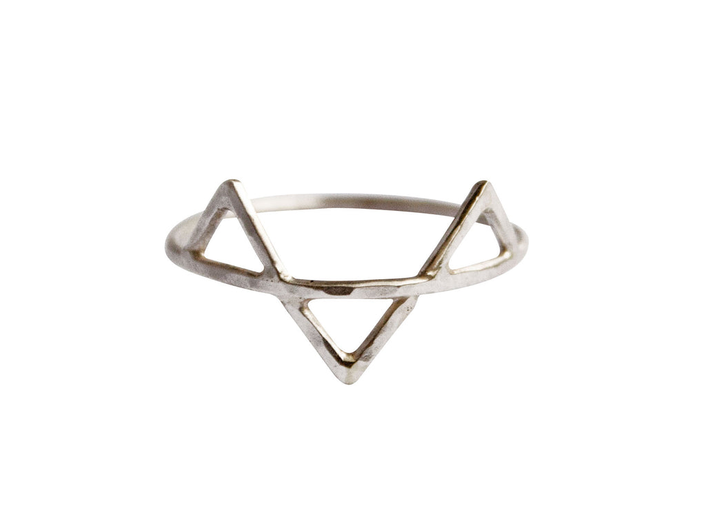 Thin silver ring with three triangles