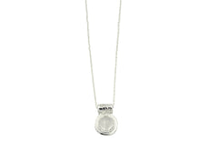Moonstone cabochon in silver setting with hand carved etching of stars on tube shaped necklace bail