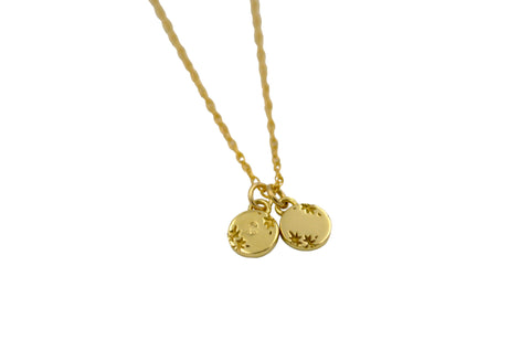 Tiny Stars Initial Charm Necklace, Yellow Brass and Gold Filled Chain